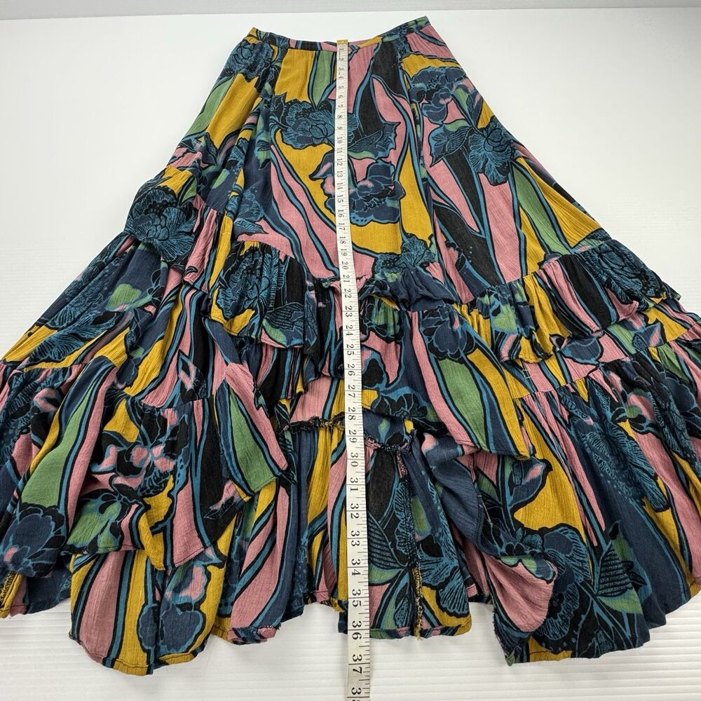 Free People Bring Back The Summer Maxi Skirt Floral High Low Ruffle Rayon - Picture 10 of 10